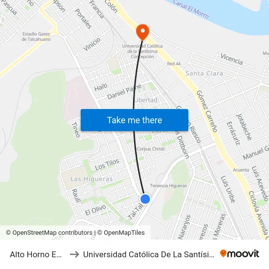 Alto Horno Esq Taltal to Universidad Católica De La Santísima Concepción map