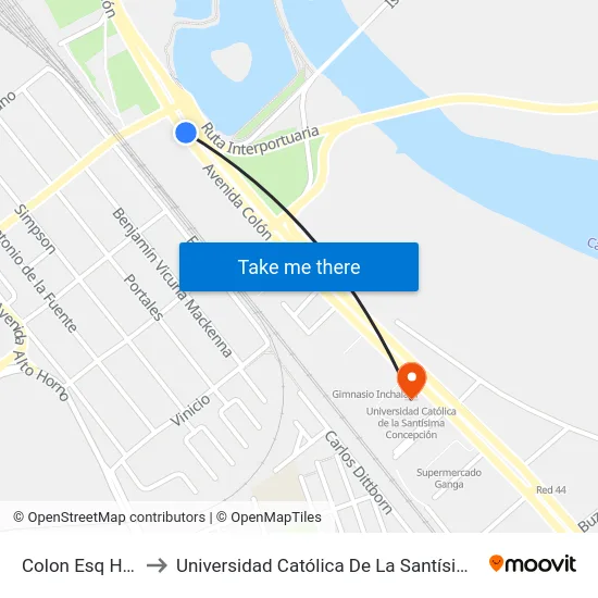 Colon Esq Hualpen to Universidad Católica De La Santísima Concepción map