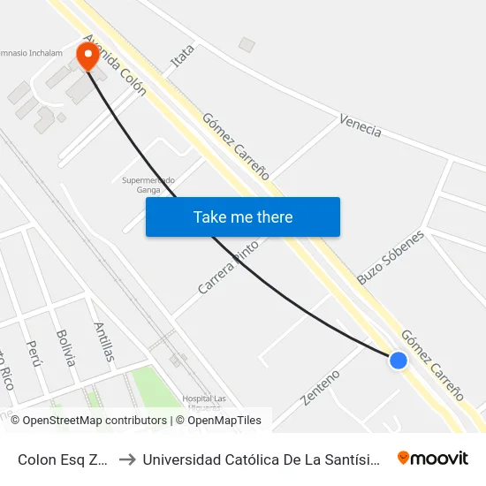 Colon Esq Zenteno to Universidad Católica De La Santísima Concepción map