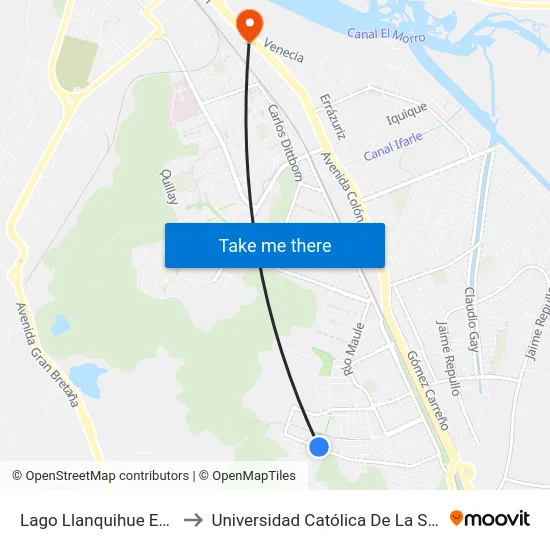 Lago Llanquihue Esq Lago Palena to Universidad Católica De La Santísima Concepción map