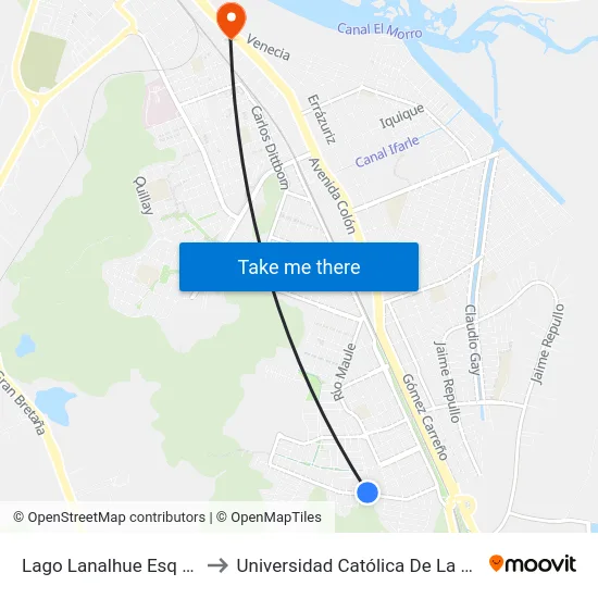 Lago Lanalhue Esq Lago Llanquihue to Universidad Católica De La Santísima Concepción map