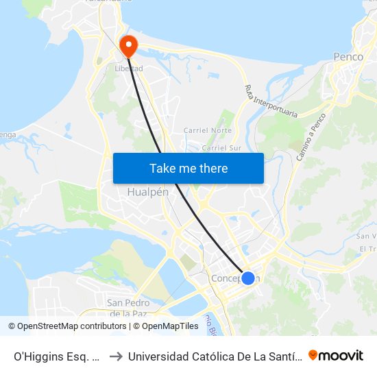 O'Higgins Esq. Orompello to Universidad Católica De La Santísima Concepción map