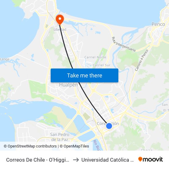 Correos De Chile - O'Higgins Entre Colo Colo Y Anibal Pinto to Universidad Católica De La Santísima Concepción map