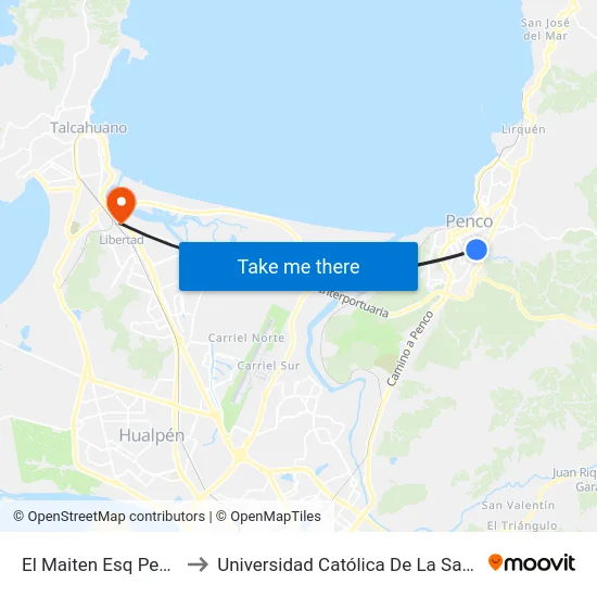 El Maiten Esq Penco  Poniente to Universidad Católica De La Santísima Concepción map