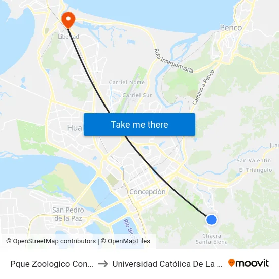Pque Zoologico Concepcion  Poniente to Universidad Católica De La Santísima Concepción map
