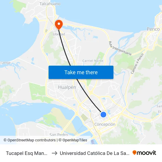 Tucapel Esq Manuel Rodriguez to Universidad Católica De La Santísima Concepción map