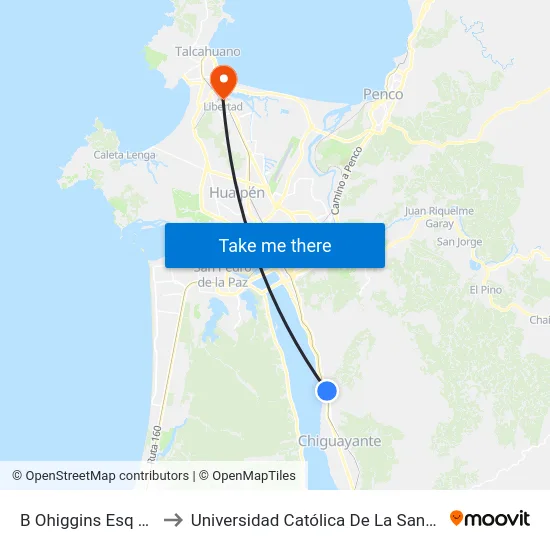 B Ohiggins Esq Caupolican to Universidad Católica De La Santísima Concepción map