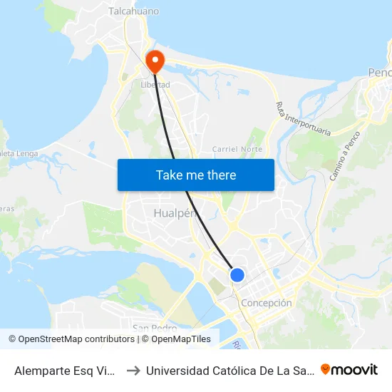 Alemparte Esq Via Interlagunas to Universidad Católica De La Santísima Concepción map