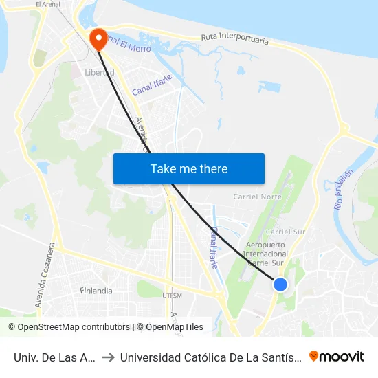 Univ. De Las Americas to Universidad Católica De La Santísima Concepción map