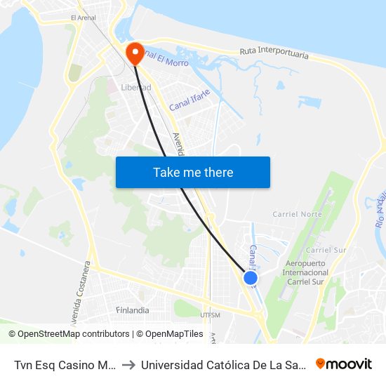 Tvn Esq Casino Marina Del Sol to Universidad Católica De La Santísima Concepción map