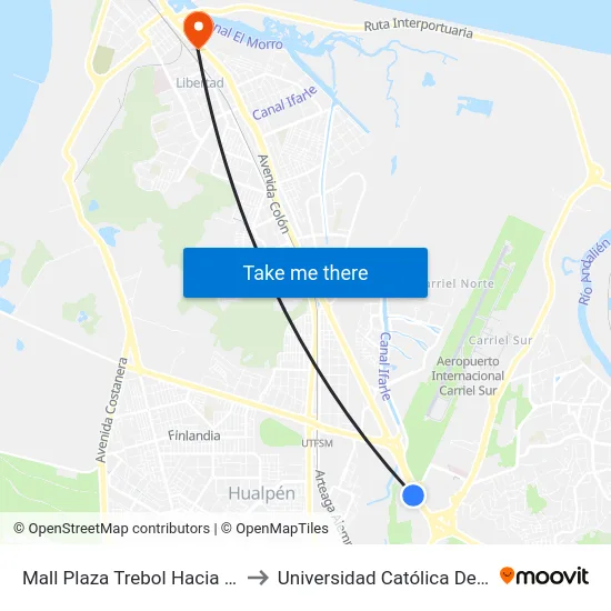Mall Plaza Trebol  Hacia El Sur (Paradero Poniente) to Universidad Católica De La Santísima Concepción map