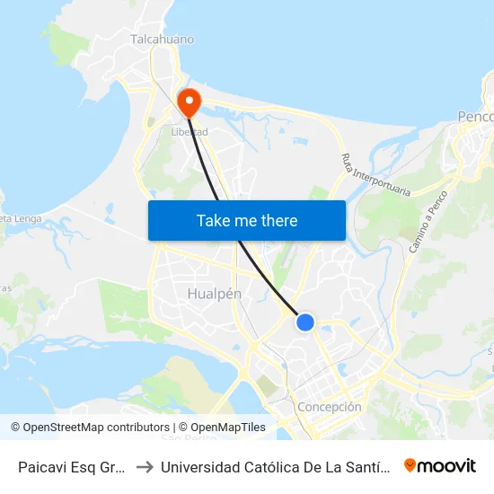 Paicavi Esq Gral Bonilla to Universidad Católica De La Santísima Concepción map
