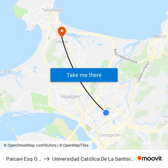 Paicavi Esq Ongolmo to Universidad Católica De La Santísima Concepción map