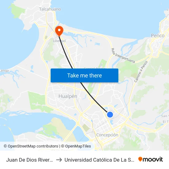 Juan De Dios Rivera Esq Ainavillo to Universidad Católica De La Santísima Concepción map