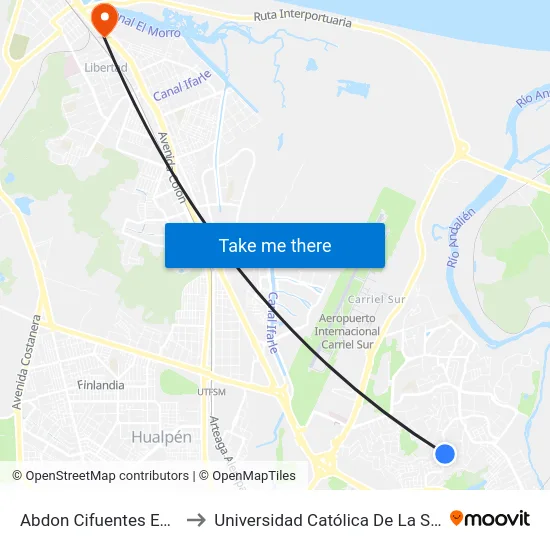Abdon Cifuentes Esq Abate Molina to Universidad Católica De La Santísima Concepción map