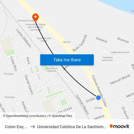 Colon Esq Ercilla to Universidad Católica De La Santísima Concepción map