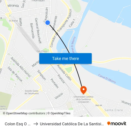 Colon Esq O Higgins to Universidad Católica De La Santísima Concepción map