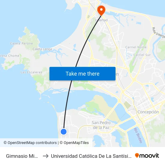 Gimnasio Michailuhe to Universidad Católica De La Santísima Concepción map
