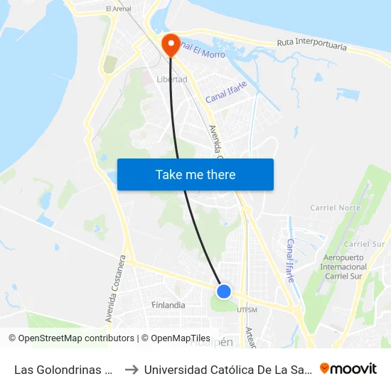 Las Golondrinas Esq Cinco Pte to Universidad Católica De La Santísima Concepción map
