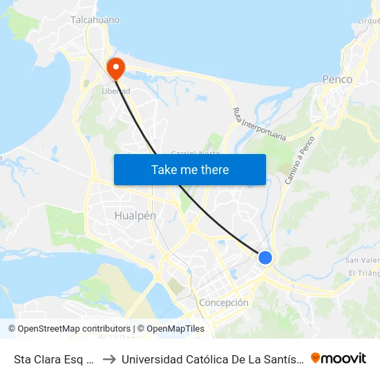 Sta Clara Esq Andalien to Universidad Católica De La Santísima Concepción map