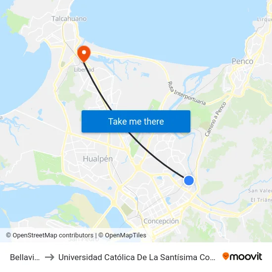 Bellavista to Universidad Católica De La Santísima Concepción map