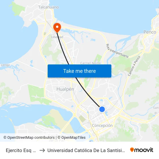 Ejercito Esq Paicavi to Universidad Católica De La Santísima Concepción map
