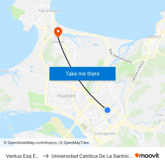 Ventus Esq Ester Roa to Universidad Católica De La Santísima Concepción map