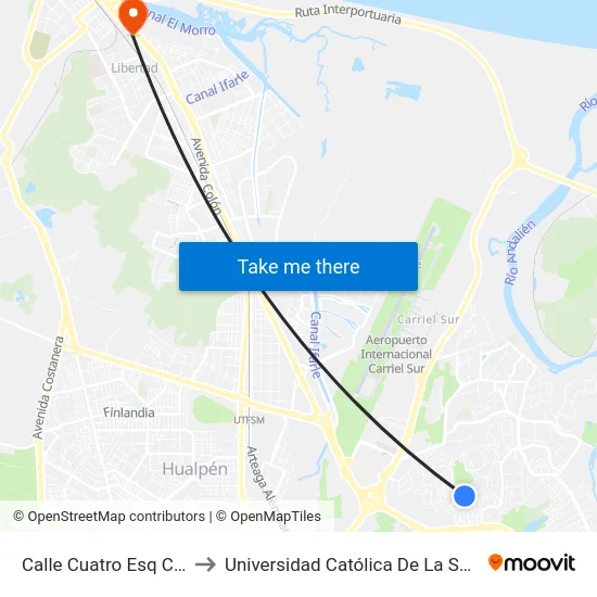 Calle Cuatro Esq Calle Sur  Norte to Universidad Católica De La Santísima Concepción map