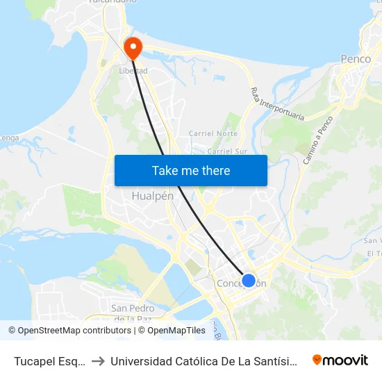 Tucapel Esq Freire to Universidad Católica De La Santísima Concepción map