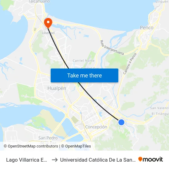 Lago Villarrica Esq Pje Plaza to Universidad Católica De La Santísima Concepción map