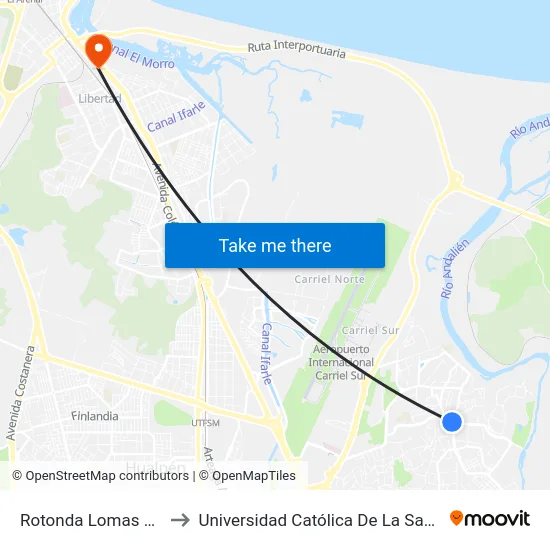 Rotonda Lomas De Bellavista to Universidad Católica De La Santísima Concepción map