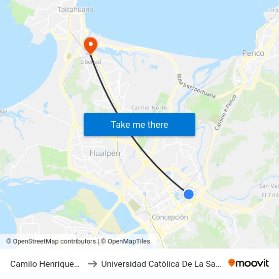 Camilo Henriquez Esq Fioretti to Universidad Católica De La Santísima Concepción map