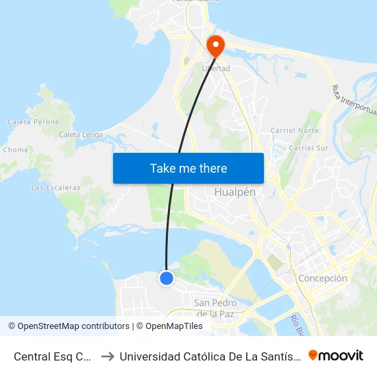 Central Esq Costanera to Universidad Católica De La Santísima Concepción map
