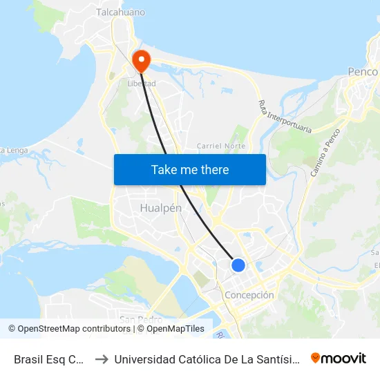 Brasil Esq Castellon to Universidad Católica De La Santísima Concepción map