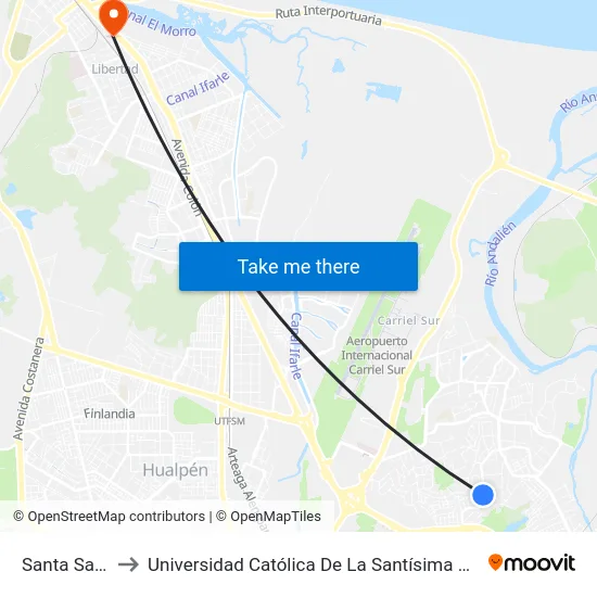 Santa Sabina to Universidad Católica De La Santísima Concepción map