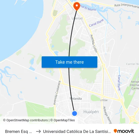 Bremen Esq Valencia to Universidad Católica De La Santísima Concepción map
