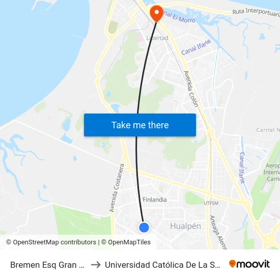 Bremen Esq Gran Bretana  Norte to Universidad Católica De La Santísima Concepción map