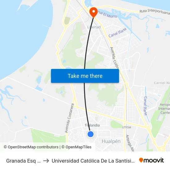 Granada Esq Madrid to Universidad Católica De La Santísima Concepción map