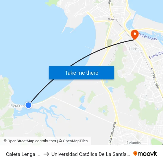 Caleta Lenga  Hualpen to Universidad Católica De La Santísima Concepción map