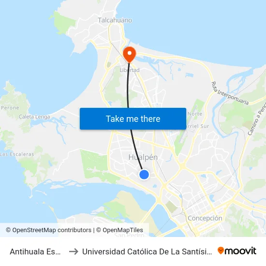 Antihuala Esq Tulpan to Universidad Católica De La Santísima Concepción map