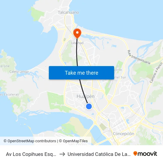 Av Los Copihues Esq Fernando Santivan to Universidad Católica De La Santísima Concepción map