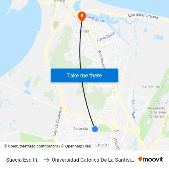 Suecia Esq Finlandia to Universidad Católica De La Santísima Concepción map