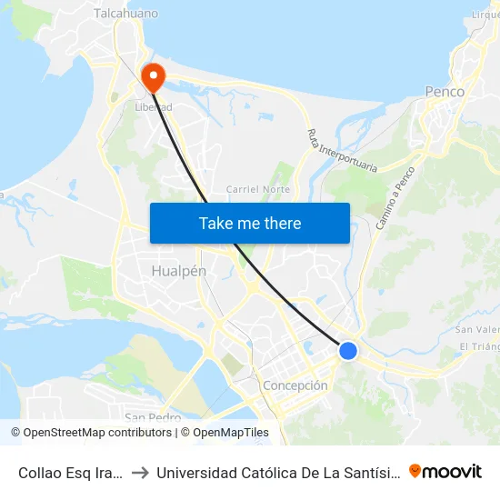 Collao Esq Irarrazaval to Universidad Católica De La Santísima Concepción map