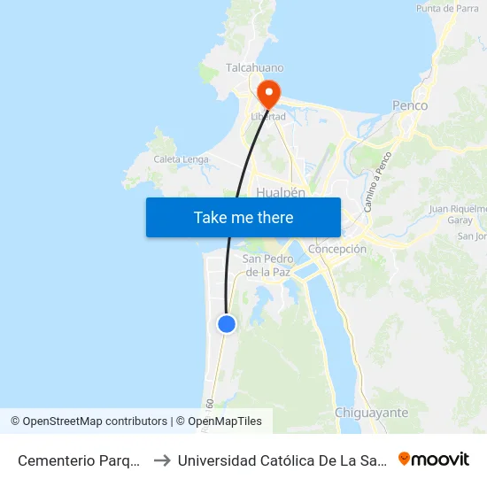 Cementerio Parque San Pedro to Universidad Católica De La Santísima Concepción map