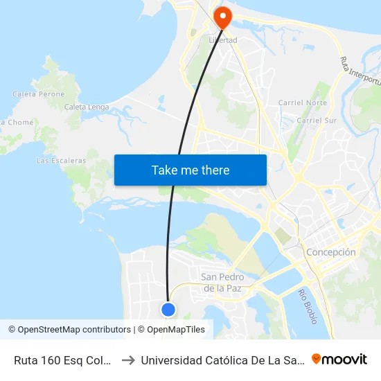 Ruta 160 Esq Colegio Alborada to Universidad Católica De La Santísima Concepción map
