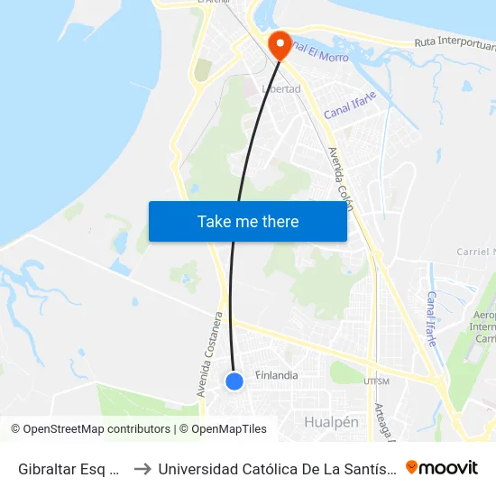 Gibraltar Esq Finlandia to Universidad Católica De La Santísima Concepción map