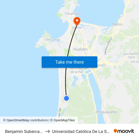 Benjamin Subercaseaux  Oriente to Universidad Católica De La Santísima Concepción map