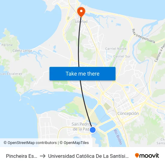 Pincheira Esq Lota to Universidad Católica De La Santísima Concepción map