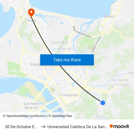 30 De Octubre Esq Los Tilos to Universidad Católica De La Santísima Concepción map