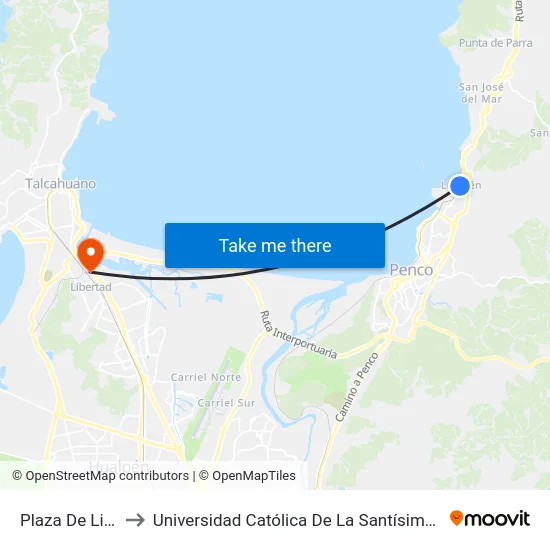 Plaza De Lirquen to Universidad Católica De La Santísima Concepción map